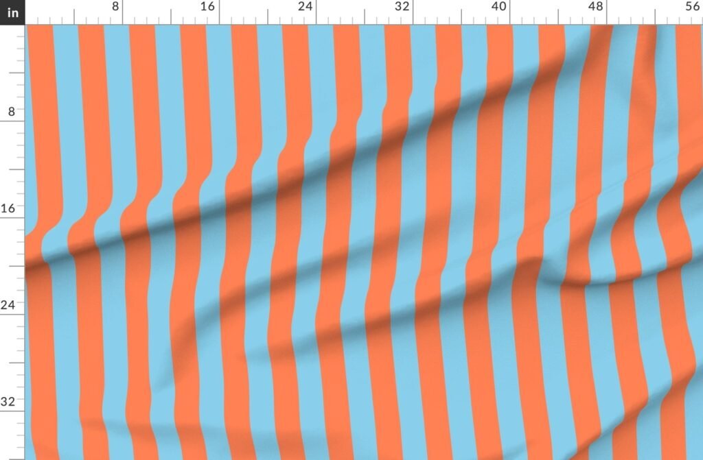 Bold Coastal Classic Coral and Sky Blue Cabana Tent Stripe Fabric design