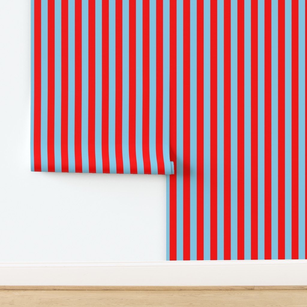 Bold Coastal Classic Red and Sky Blue Cabana Tent Stripe Interior Collection design
