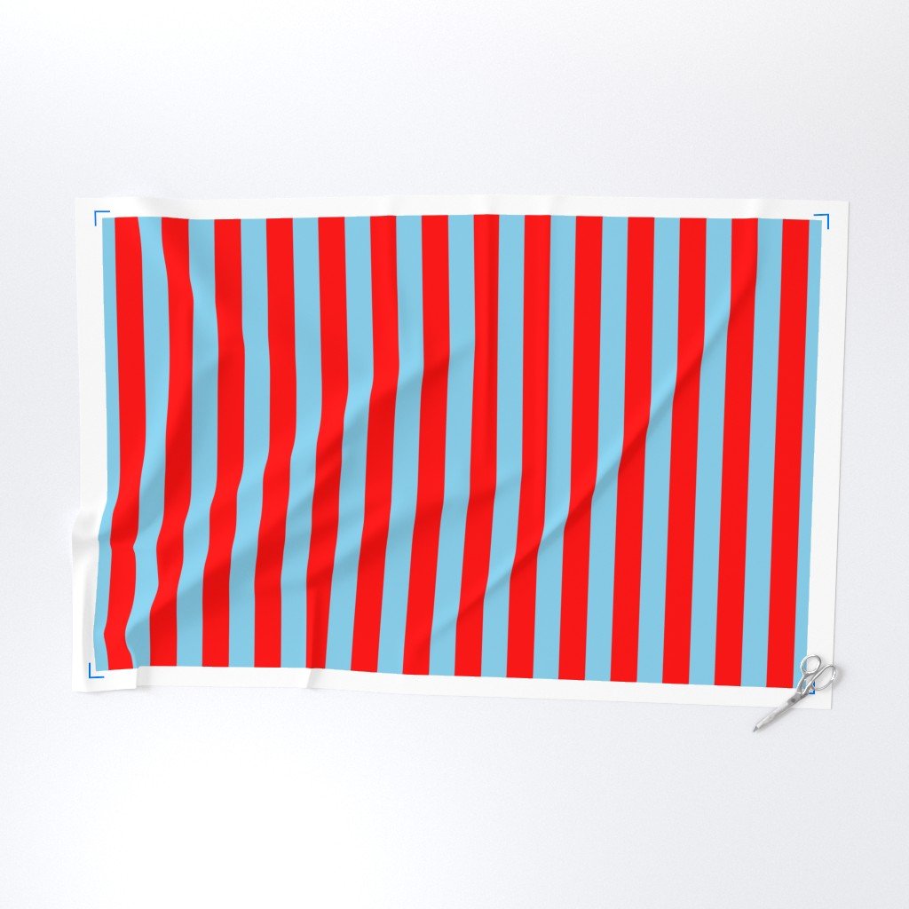 Bold Coastal Classic Red and Sky Blue Cabana Tent Stripe Fabric sky blue fabric