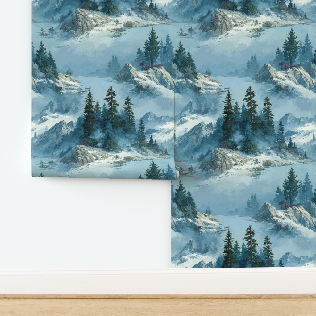 Olympic National Park Winter Christmas Watercolor Landscape Wallpaper design