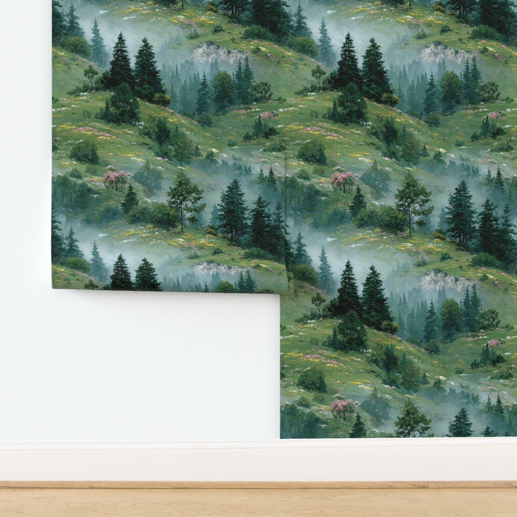 Olympic National Park Spring Watercolor Wildflower Landscape Wallpaper design