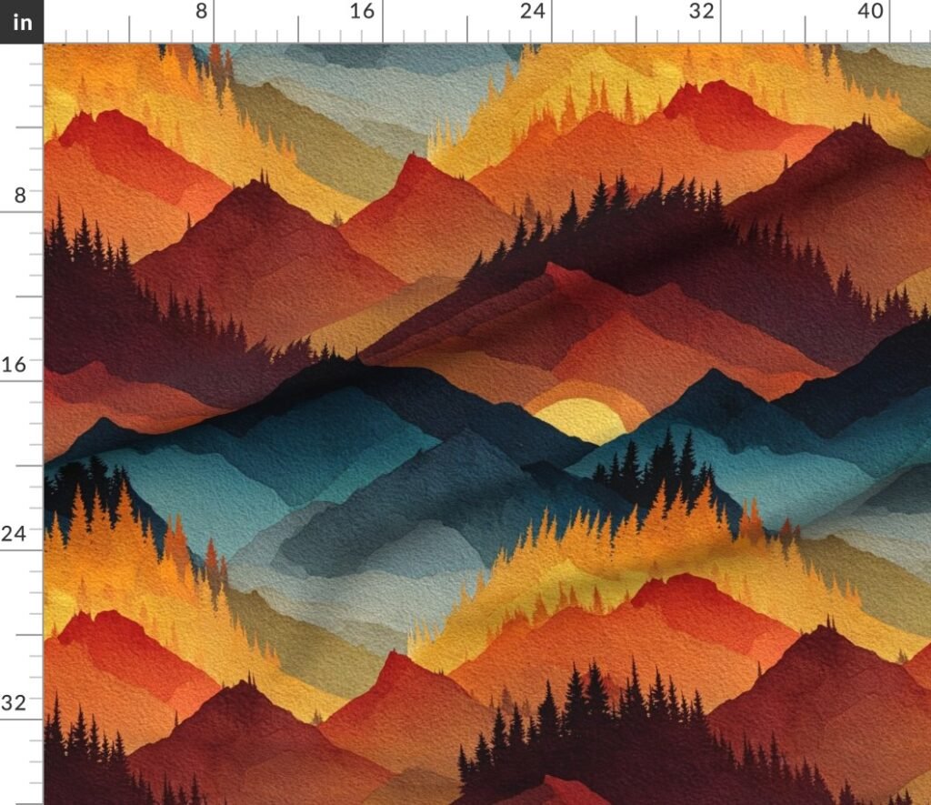 Olympic National Park Autumn Watercolor Forest Landscape Fabric design