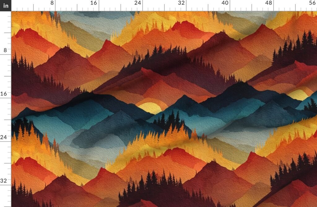 Olympic National Park Autumn Watercolor Forest Landscape Fabric design