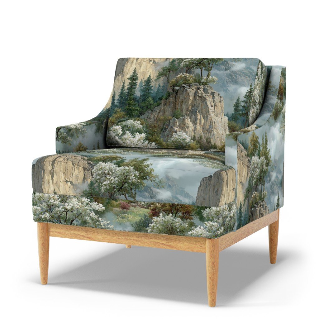 Yosemite National Park Spring Watercolor Granite Cliff Landscape Fabric el capitan fabric