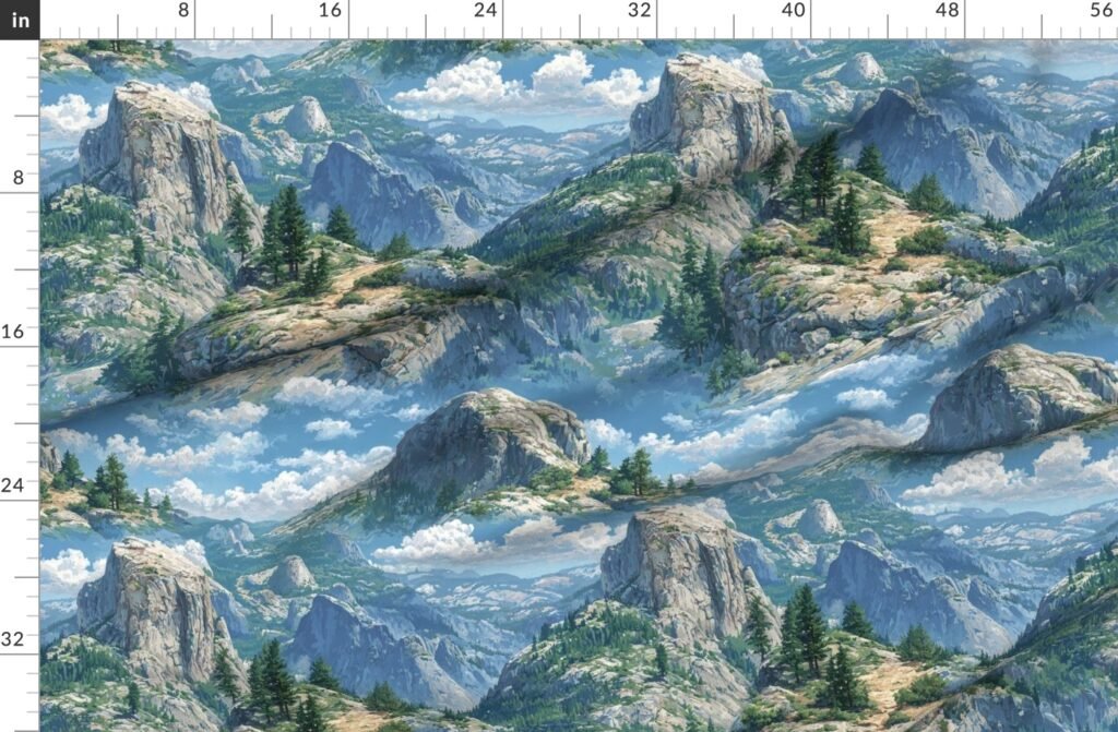 Yosemite National Park Summer Watercolor Scenic Landscape Fabric design
