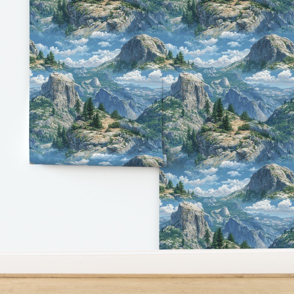 Yosemite National Park Summer Watercolor Scenic Landscape Wallpaper design