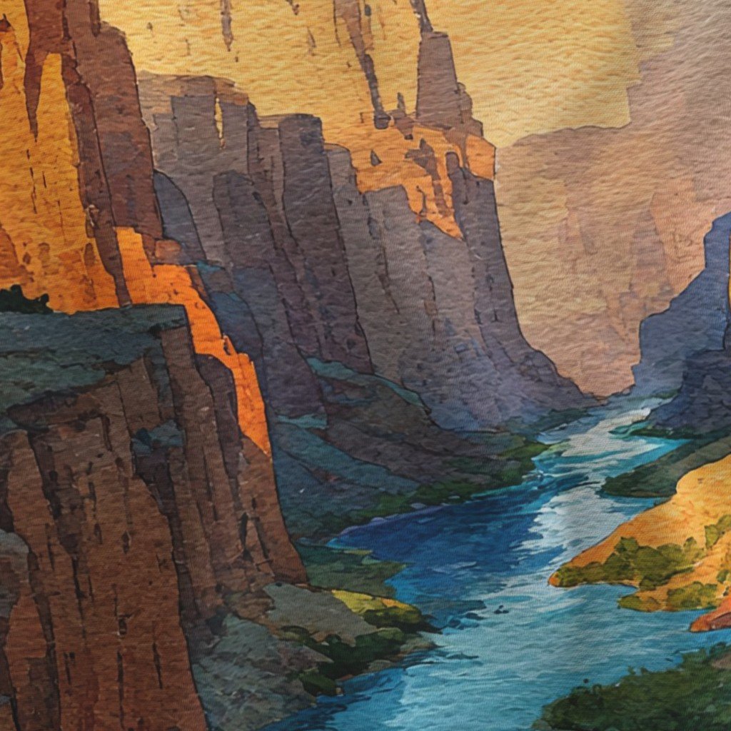 Summer Sun Over the Grand Canyon Watercolor Landscape Fabric grand canyon fabric