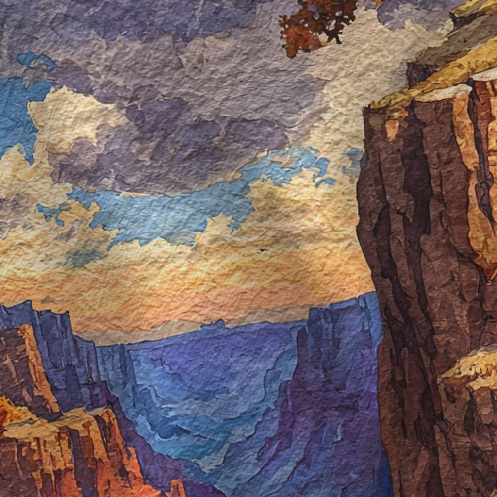 Autumn Glow Over the Grand Canyon Watercolor Landscape Fabric grand canyon fabric