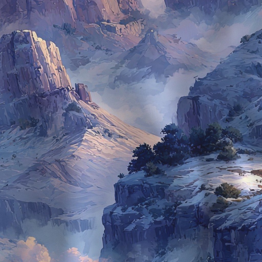 Winter Silence Over the Grand Canyon Watercolor Landscape Fabric cool tone fabric