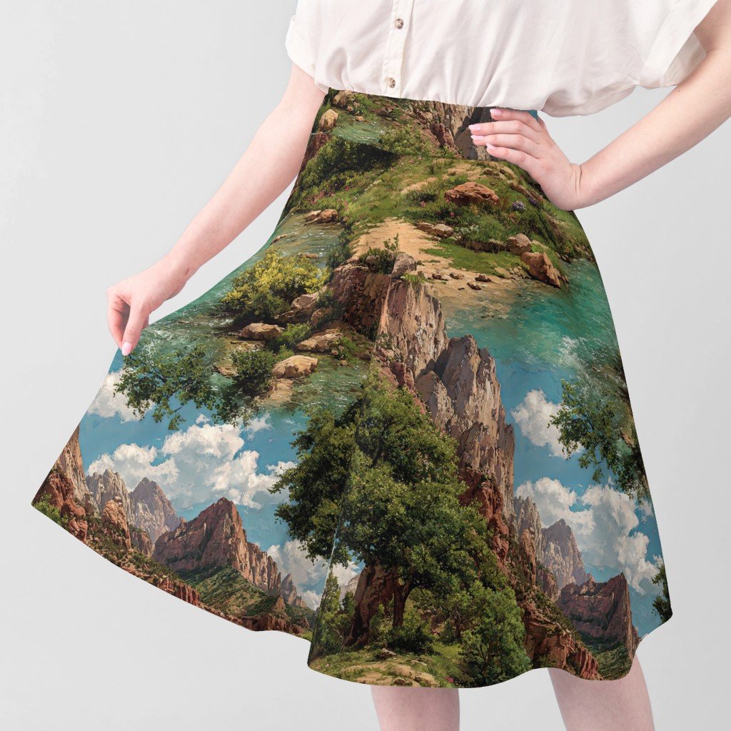 Spring Panorama of Zion Canyon Watercolor Landscape Fabric national park fabric