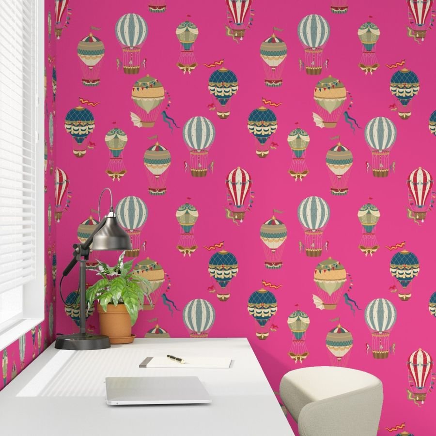 Vintage Hot Air Balloons on Hot Pink Home Styling Collection Design Collection hot air wallpaper