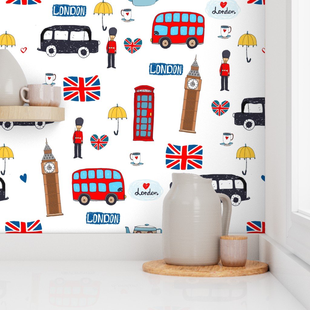 London England Handdrawn Motifs Big Ben Union Jack Palace Guard Wallpaper big smoke wallpaper