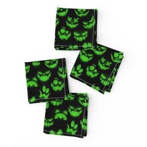 Mini Grinning Halloween Jack o Lantern Faces in Neon Green on Black Design Collection Interior Collection jack o lanterns napkins design