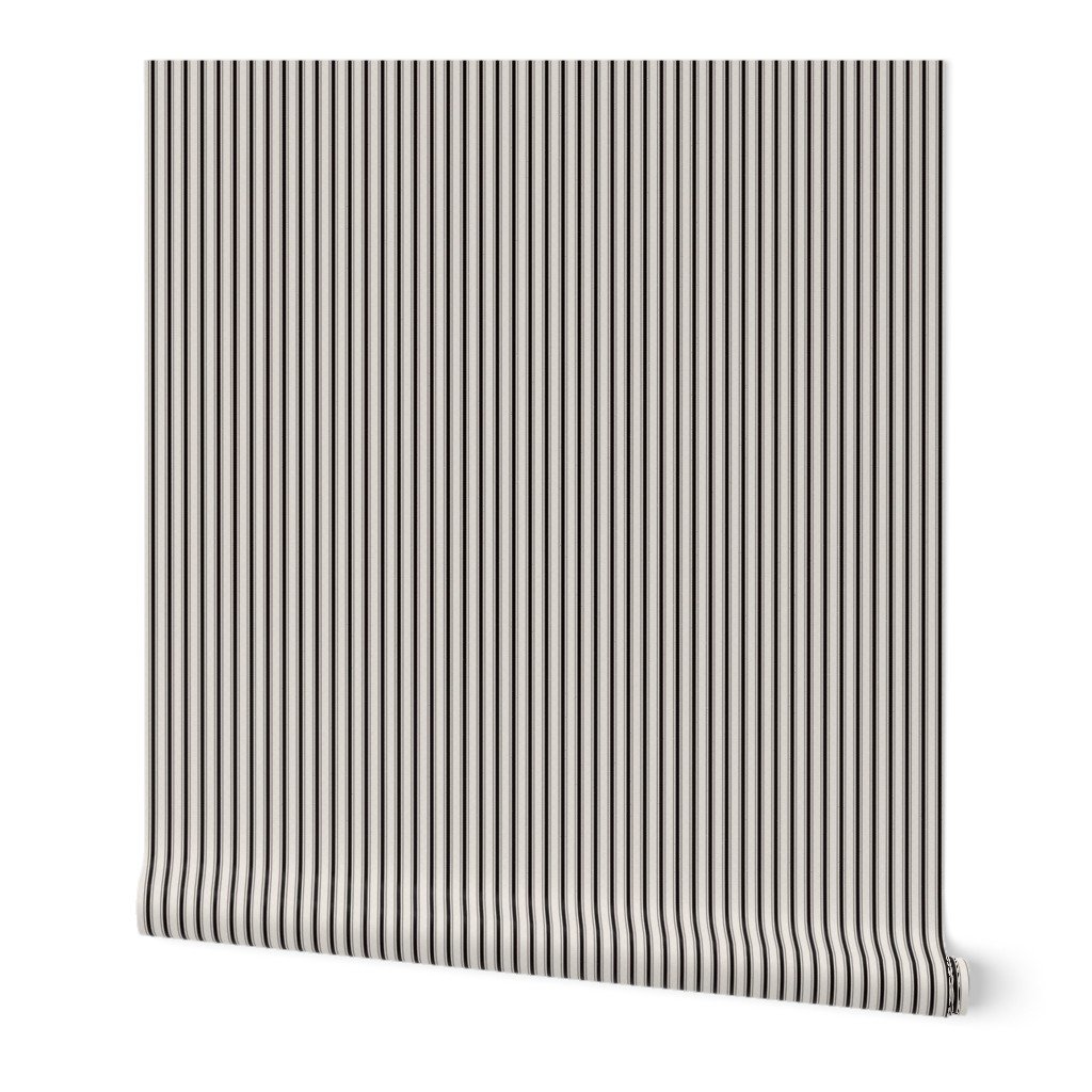 Micro Coal Black Antique Vintage Mattress Ticking Stripe on Cream Wallpaper micro coal black wallpaper