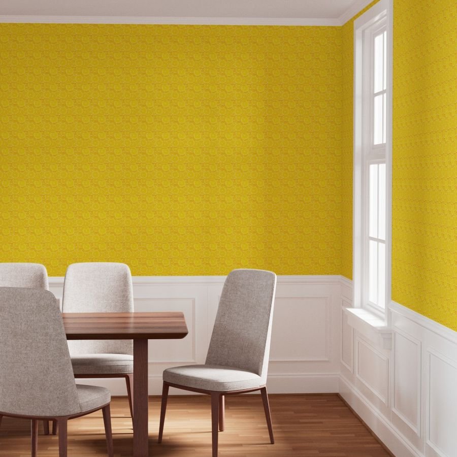 Lemon Citrus 3 inch Fruit Slices in a Zesty Repeat Pattern Wallpaper lemon wheels wallpaper