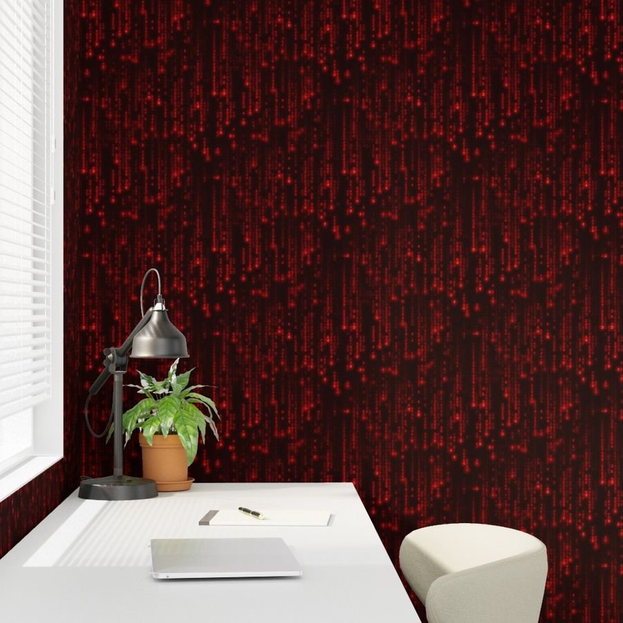 Neon Red Digital Rain Computer Code Interior Collection Decor Collection bright wallpaper