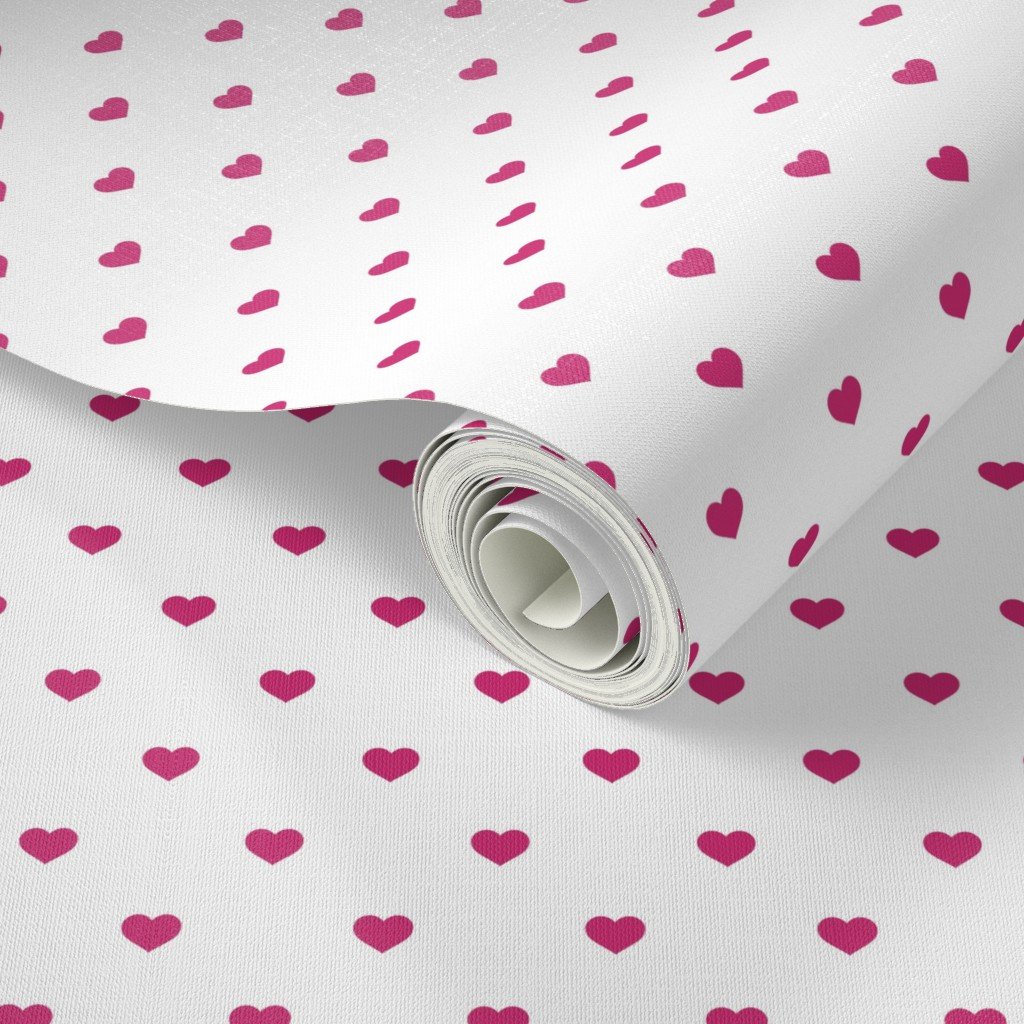 Mini Bubble Gum Pink Color Valentines Polkadot Love Hearts on White Design Collection Home Styling Collection bubble gum white wallpaper