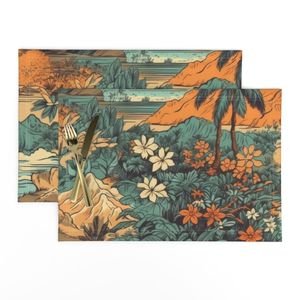 Vintage Hawaiian Landscape Teal Interior Collection Home Styling Collection vintage print placemat design