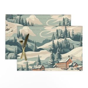 Vintage Ski Slope Blue Interior Collection Decor Collection skiiing scene placemat design