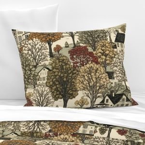 New England Village Houses with Trees in Muted Colors Home Styling Collection Decor Collection quaint village pillow sham design