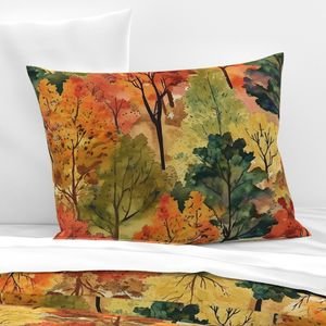 Watercolor of New England Endless Forest Fall Trees Home Styling Collection Interior Collection new england forest pillow sham design