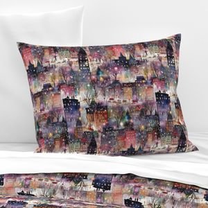 New York City Christmas Street Watercolor Home Decor Collection Home Decor Collection city houses pillow sham design