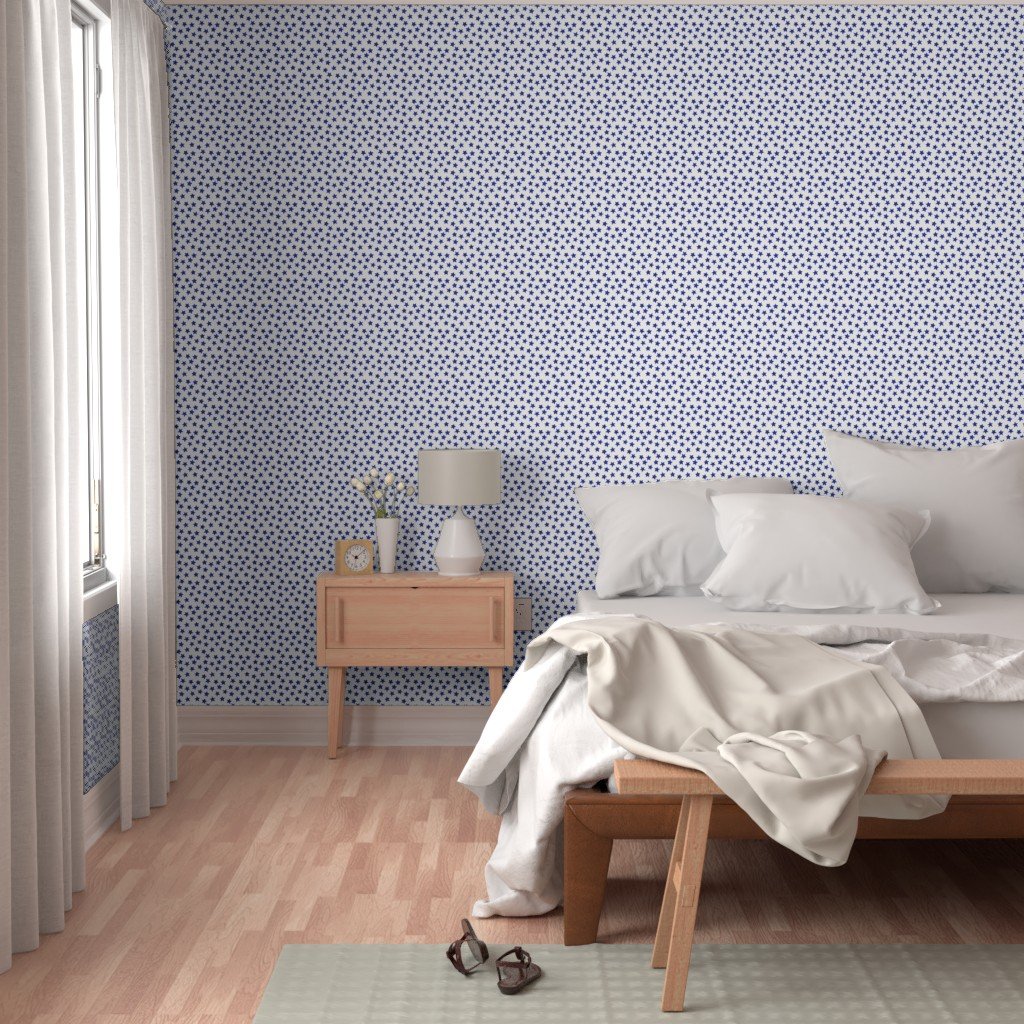 Small Faded Royal Blue Christmas Stars on White Wallpaper christmas pattern wallpaper
