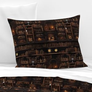 Spooky Photo realisticSmall Dark Academia Stampunk Bookshelves in Muted Design Collection Design Collection spooky library pillow sham design