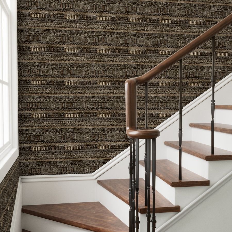 Tribal Mudcloth Boho Ethnic Print in Black and Cream Wallpaper tribal mudcloth wallpaper