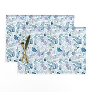 Small Blue and Lilac Shards of Tumbled and Scattered Watercolor Seaglass Decor Collection Home Styling Collection elegant design placemat design