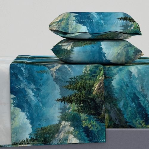 Olympic National Park Summer Watercolor Mountain Landscape Interior Collection Interior Collection lakes sheet set design