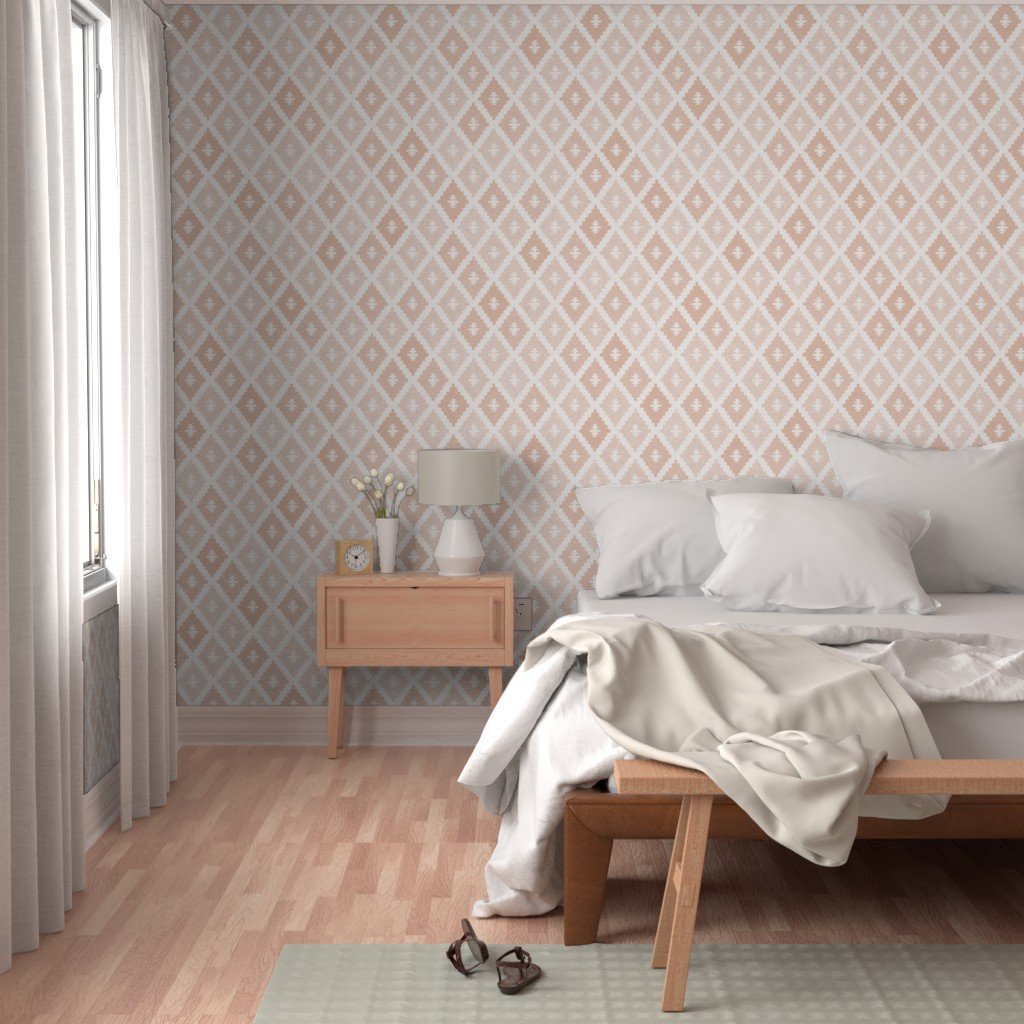 Large Sun Faded Mediterranean Diamond Pattern in Peach Sand Pink Decor Collection Interior Collection peach pink wallpaper