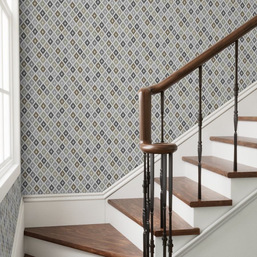 Small Weathered Olive Sage Diamond Pattern in Charcoal and Sand Home Styling Collection Home Decor Collection earth tone wallpaper