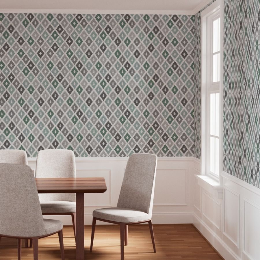 Large Weathered Seafoam Diamond Pattern in Charcoal Gray Decor Collection Home Decor Collection aqua green wallpaper