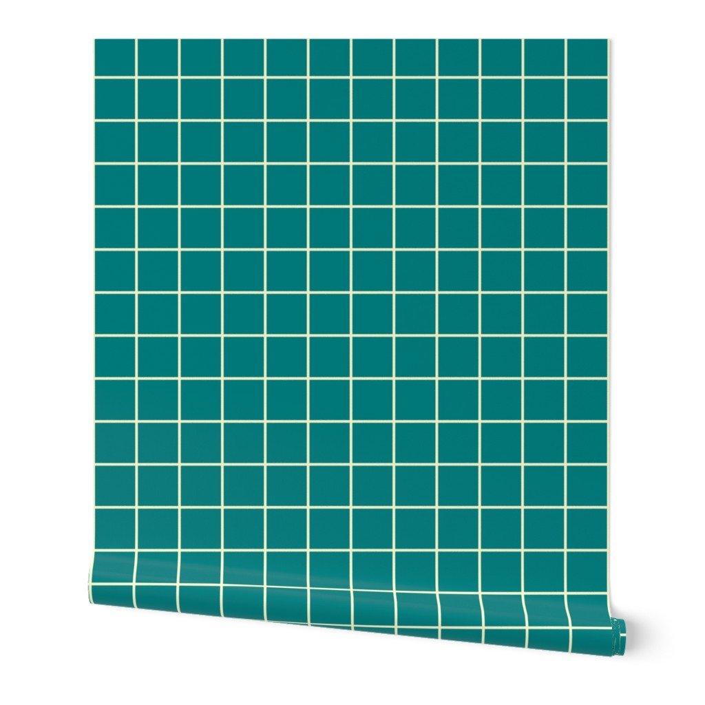 Classic Cream White and Teal 2 Inch Grid Interior Collection Home Styling Collection warm tone wallpaper