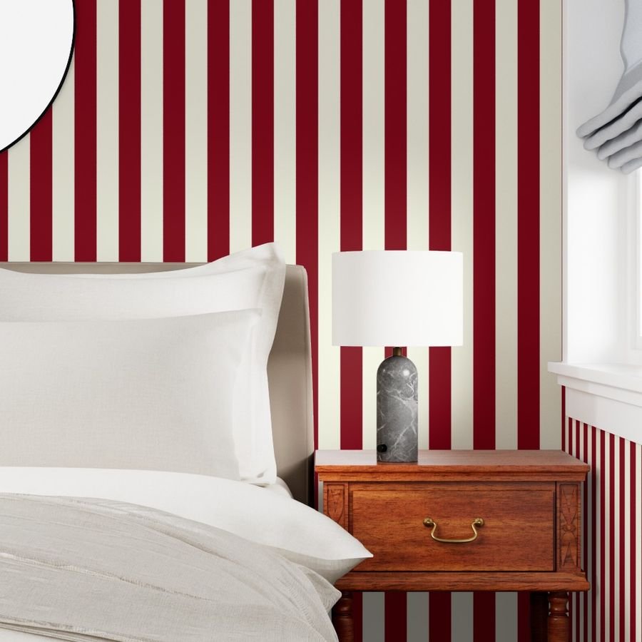 Classic Burgundy and Ivory 2-inch Vertical Stripes Home Decor Collection Home Styling Collection burgundy and ivory wallpaper