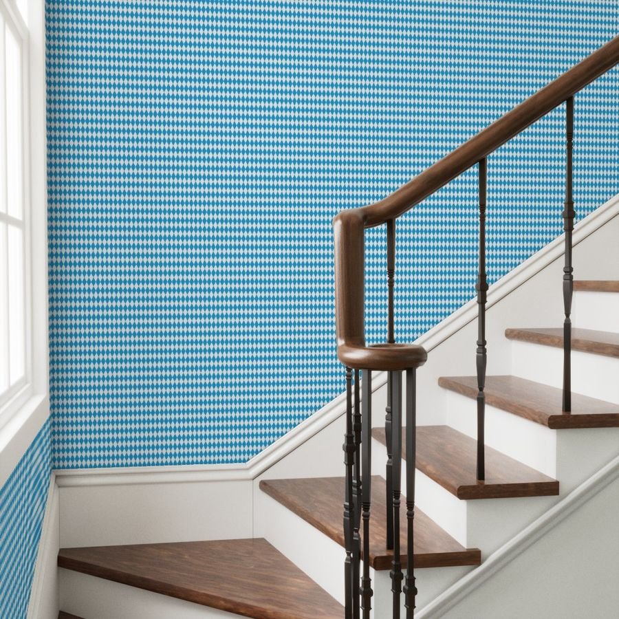 Oktoberfest Bavarian Blue and White Medium Diagonal Diamond Pattern Home Decor Collection Decor Collection diamond pattern wallpaper