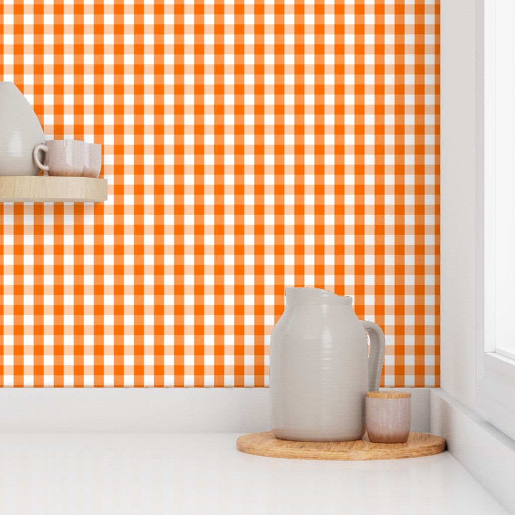 Small Pumpkin Orange and White Gingham Check Pattern Design Collection Home Styling Collection classic pumpkin wallpaper