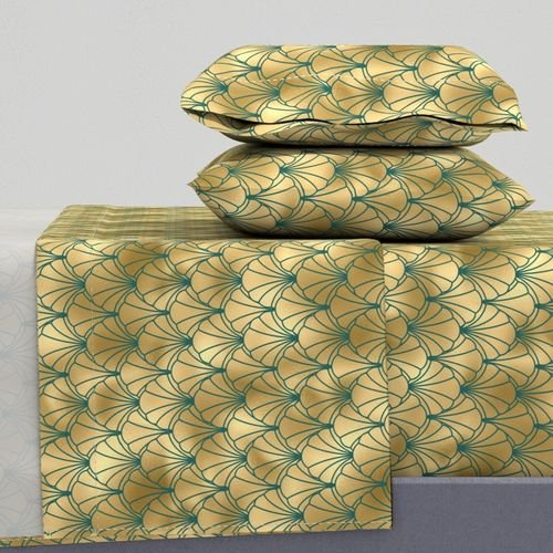 Teal and Faux Gold Foil Vintage Art Deco Scallop Shell Pattern Home Decor Collection Design Collection teal and gold shell sheet set design