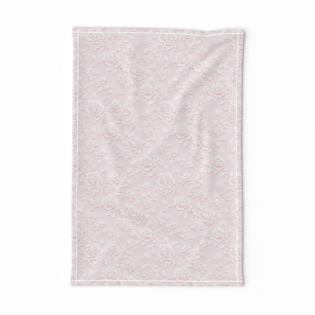 Tea Towel in Vintage Lace Rose Floral Pattern in Blush Pink
