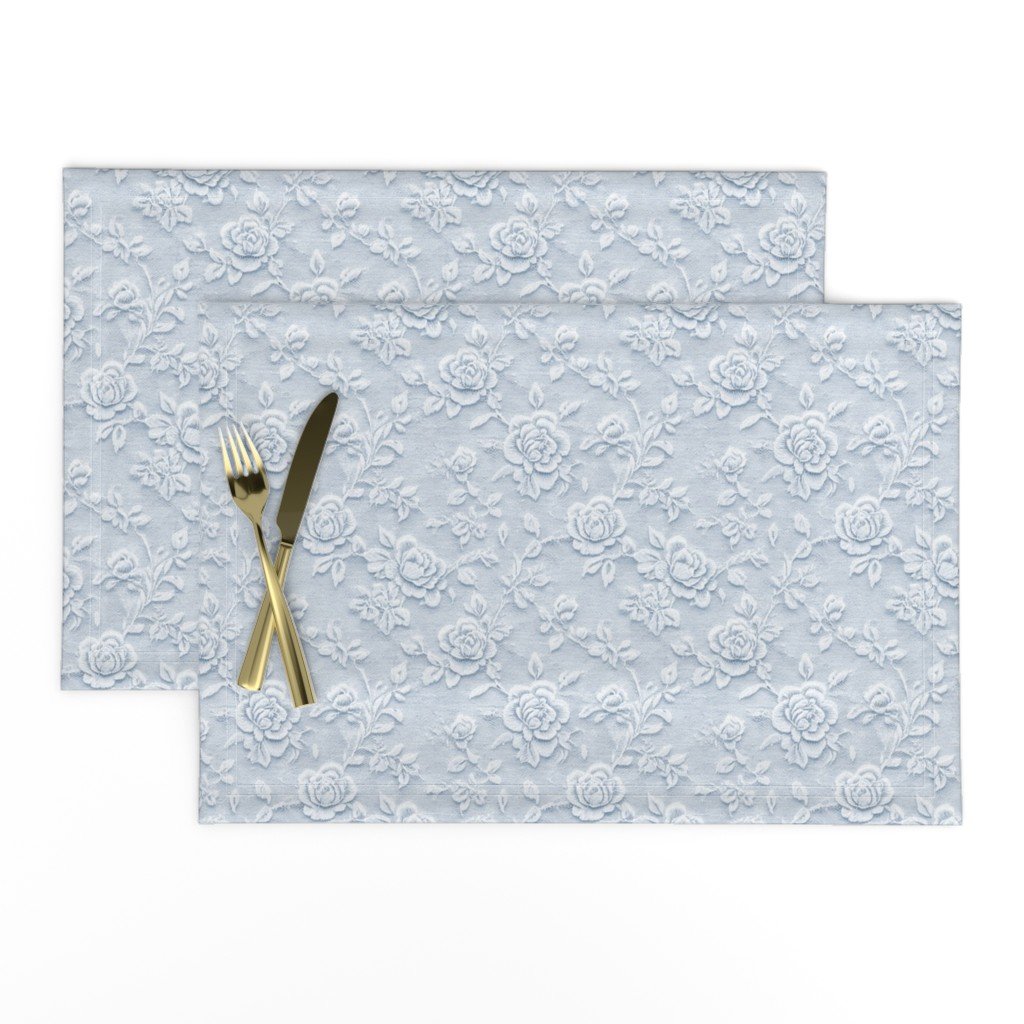 Placemat in Vintage Lace Rose Floral Pattern in Dusty Blue