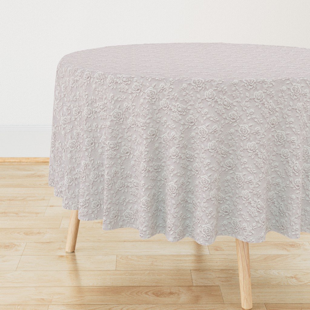 Tablecloth in Vintage Lace Rose Floral Pattern in Warm Linen
