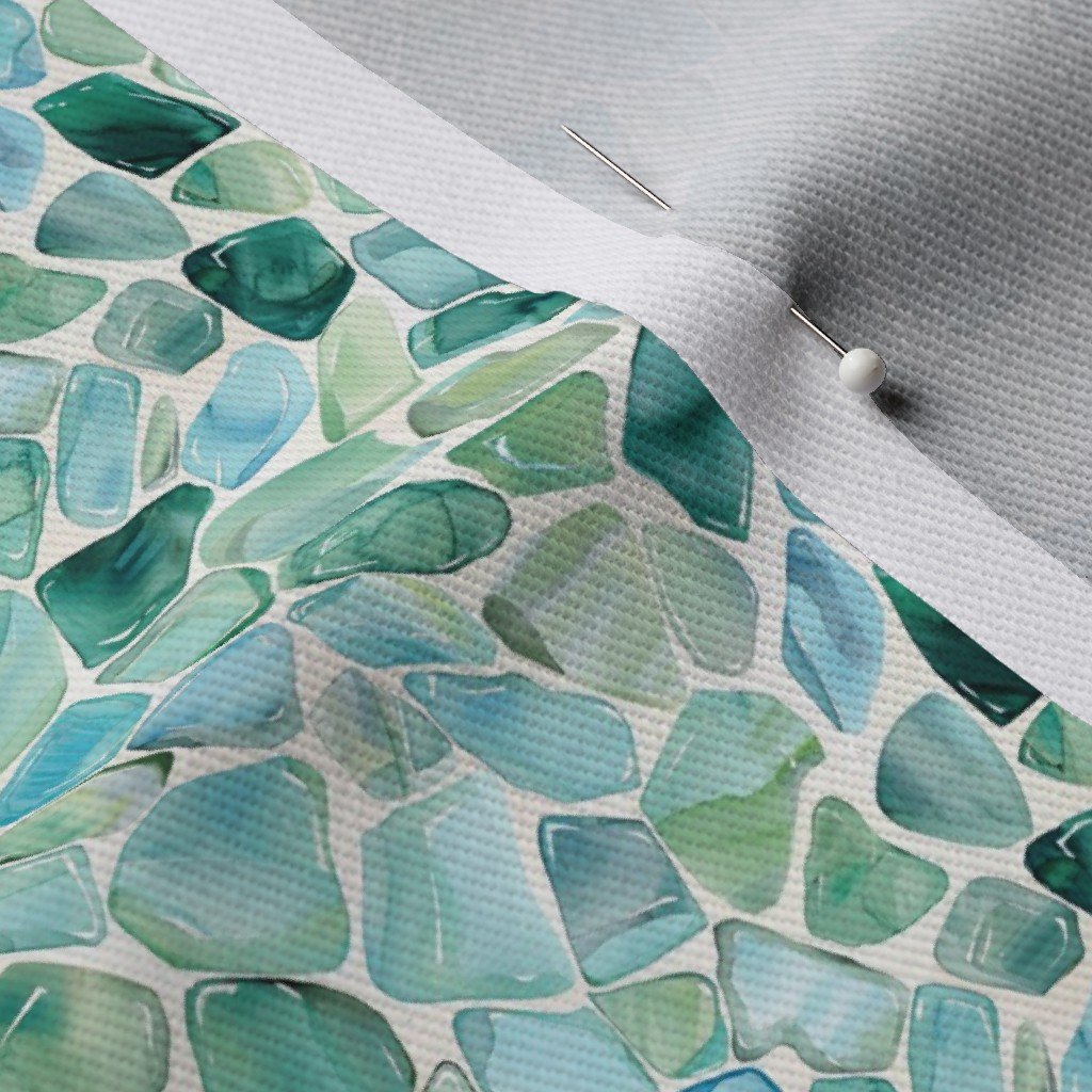 Mini Blue and Aqua Watercolor Sea Glass Shards Pattern Fabric mini scale fabric