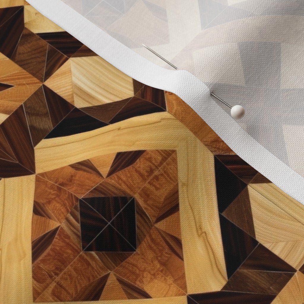 Small Geometric Marquetry Wood Inlay Pattern in Warm Natural Tones Fabric interior design fabric