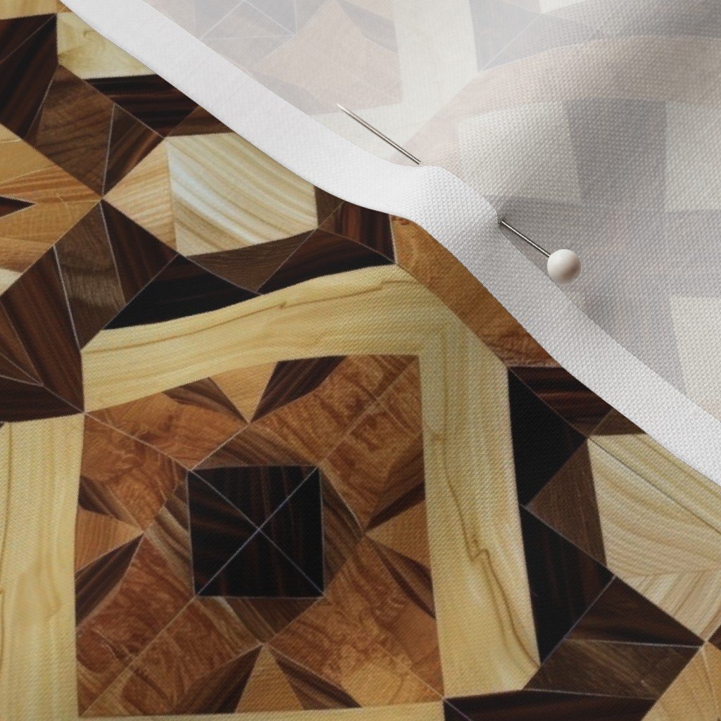 Small Geometric Marquetry Wood Inlay Pattern in Rich Dark Wood Tones Fabric dark wood fabric