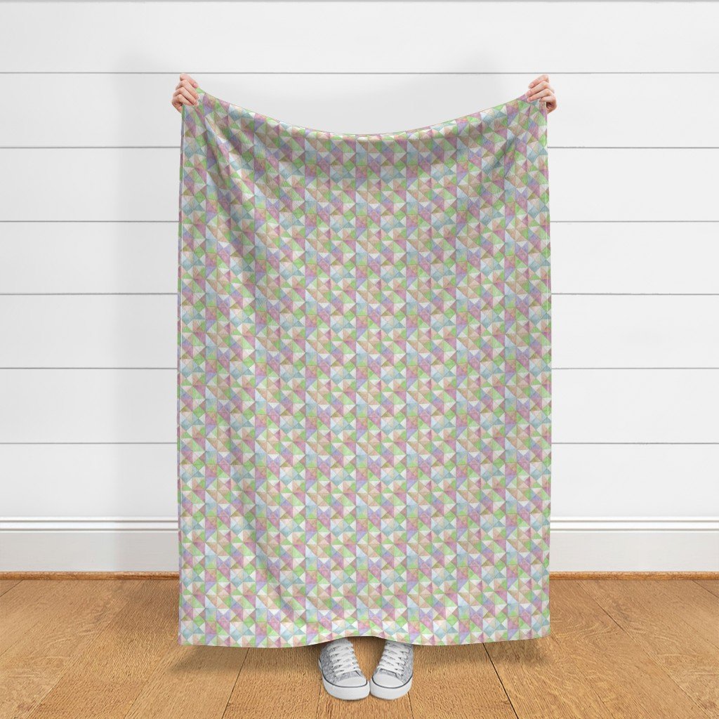 Soft Watercolor Quilted Patchwork Triangles in Spring Green and Fabric baby shower fabric