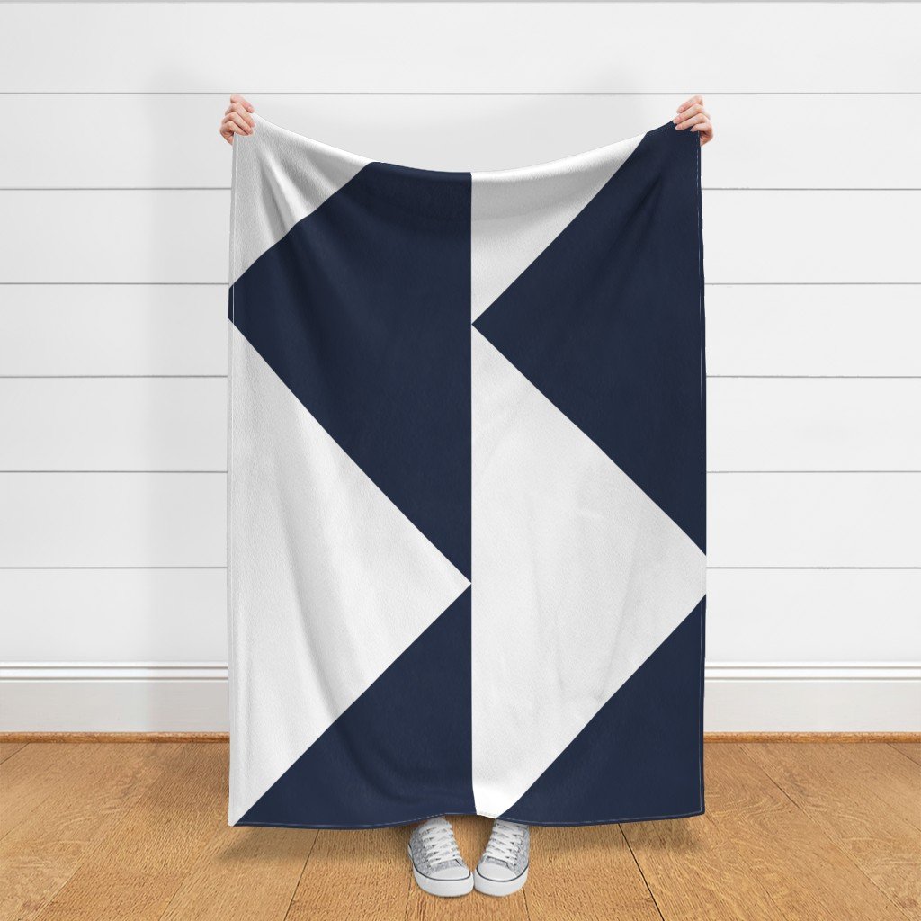 Bold Navy and White Oversized Geometric Triangle Fabric abstract fabric