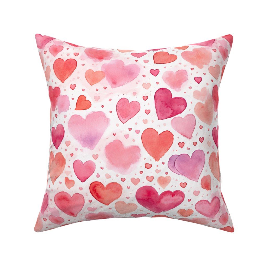 Watercolor hearts throw pillow