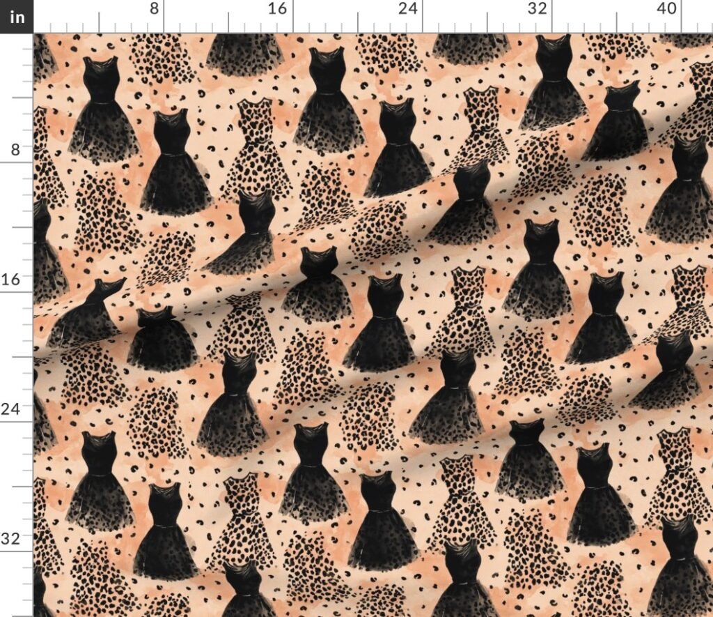 Leopard and Black Dress Fashion Pattern on Blush Fabric design