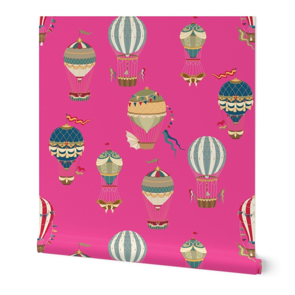 Vintage Hot Air Balloons on Hot Pink Home Styling Collection Design Collection hot air balloon wallpaper